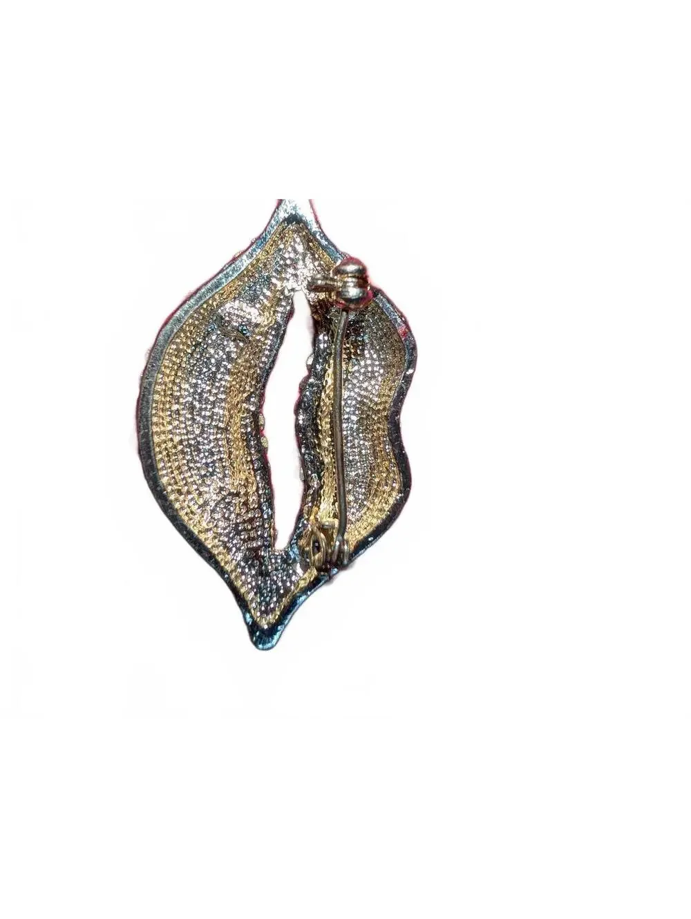 Vintage Red Rhinestone Lips Brooch Pin